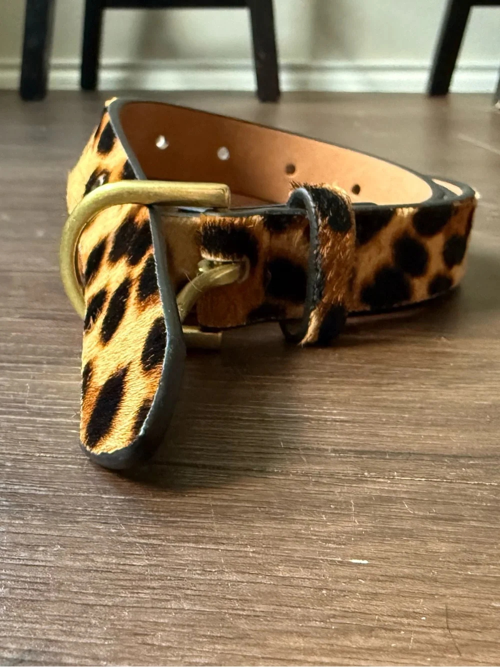 J Crew Leopard Print Pattern Calf Hair Belt Style AH687 Genuine Leather Size S/M